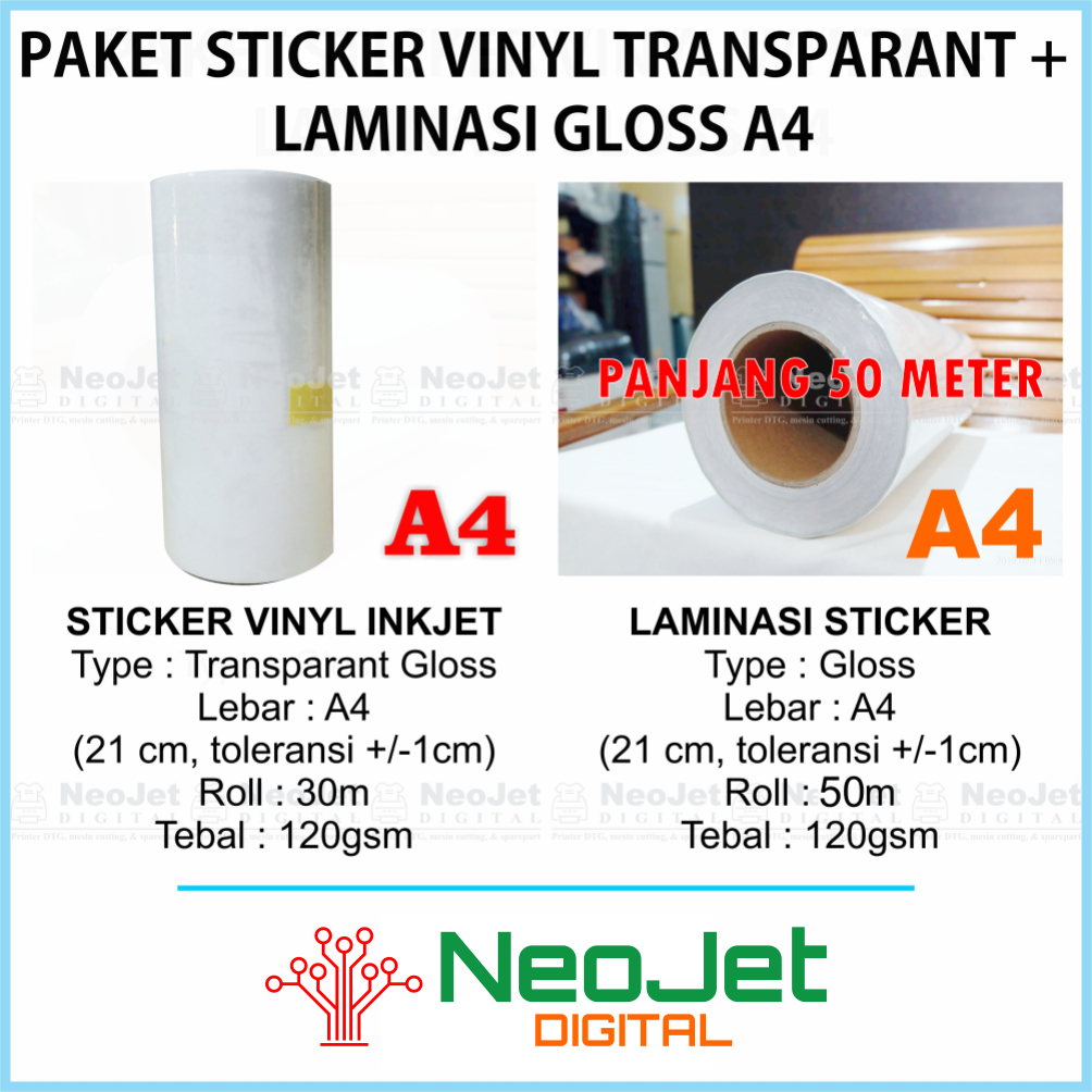 

Paket Sticker Vinyl Inkjet Transparant Murah Laminasi Glossy 120 gsm A4 Transparan Transparent Gloss