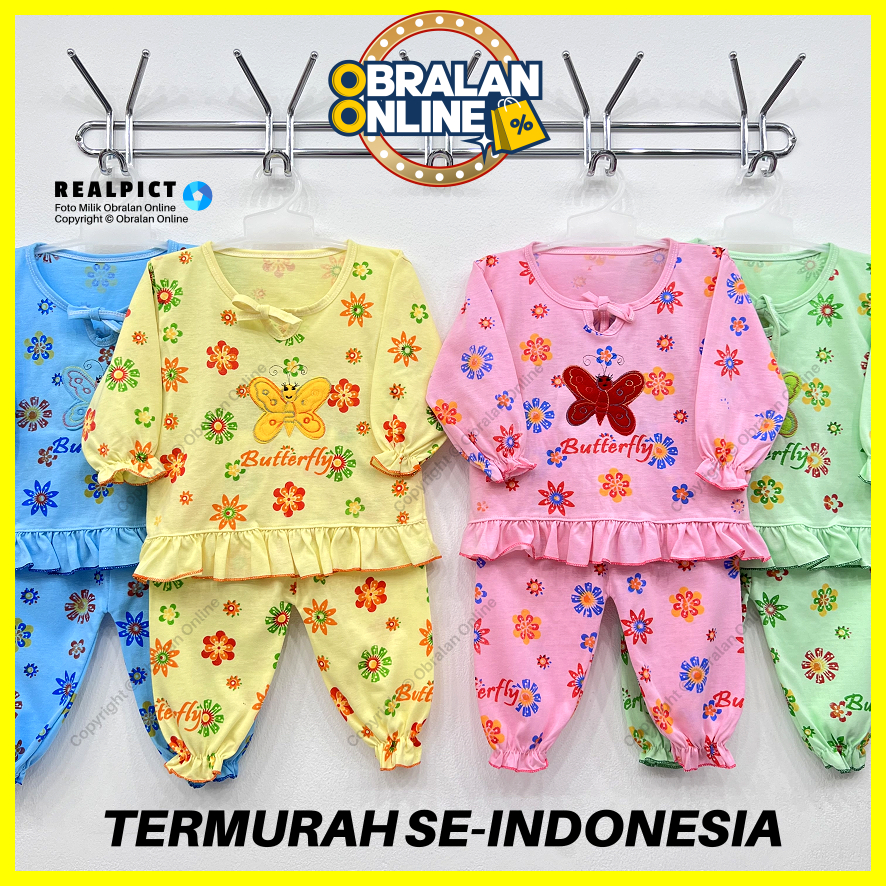[SPY-RF82] OBRALAN ONLINE, Setelan Baju Bayi 3-18 Bulan, RED FOREST Butterfly Bordir DW, Kaos Piyama