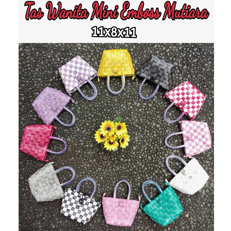 [COD] Tas Wanita Selempang Mini/ Tas Anyaman Mini Emboss Mutiara