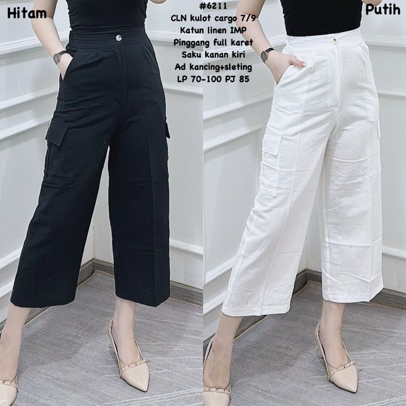 Vi 6211 Celana kulot wanita cargo 7per9 katun linen import