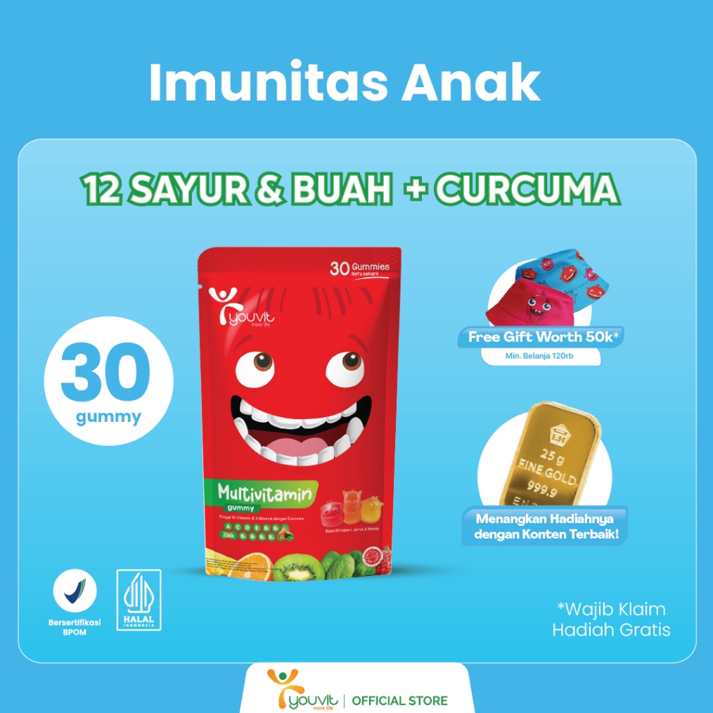 Import Terlaris Multivitamin Gummy Anak untuk Tumbuh Kembang | Youvit Multivitamin Anak 30 Hari deng