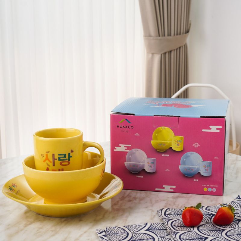 Piring + Mangkuk + Gelas + Box / HOMECO Saranghaeyo ceramic dinner set