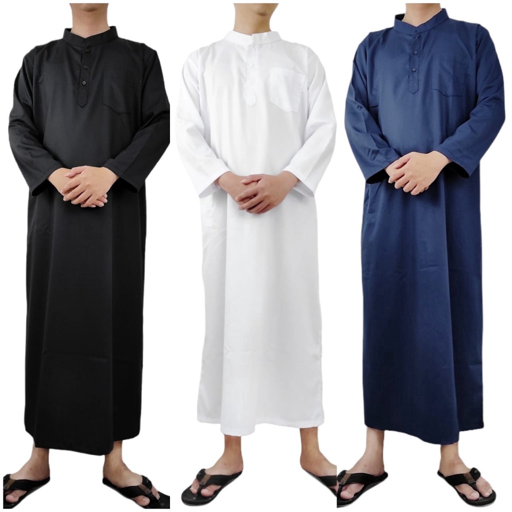 MALL Gamis Jubah Pria TOYOBO PREMIUM ADEM Putih Hitam Biru Navy Tua Donker Hijau Botol Muslim Polos 
