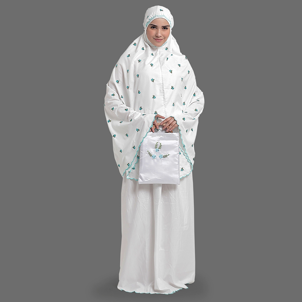 CBR SIX Mukena wanita dewasa / Mukena traveling / Dilengkapi tas jinjing kecil / Putih motif BAC 306