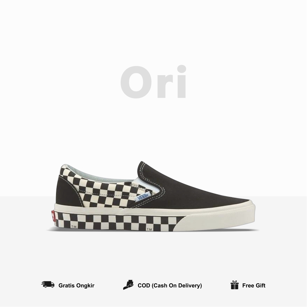 Vans Slip On Side Wall Checkerboard Black White Original Couple Pria Wanita Global Market Waffle EVB