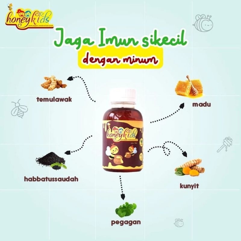 Honeykids Madu Penambah Nafsu Makan Anak /Madu Pegagan,Kunyit 130 ml Original