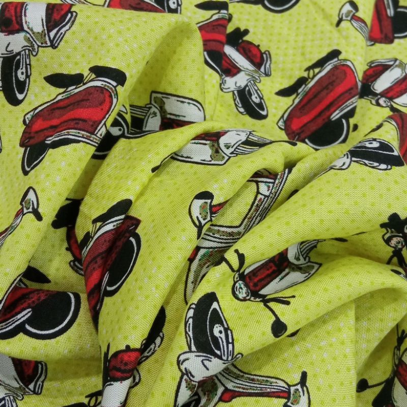 KAIN KATUN RAYON GARMENT PREMIUM MOTIF VESPA KUNING