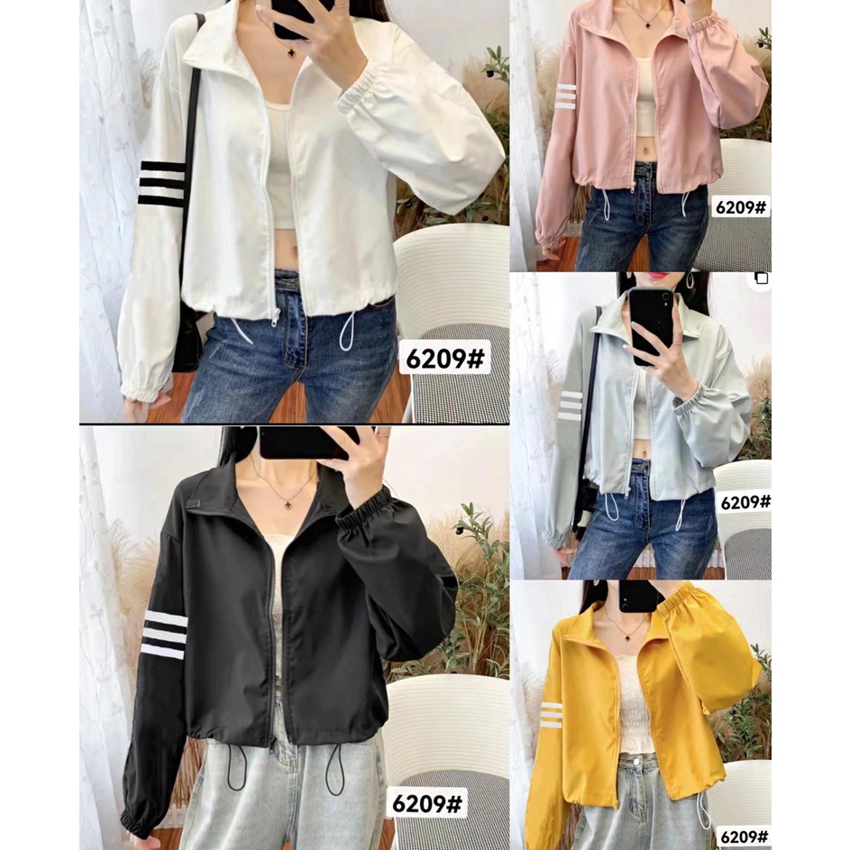 ☊✵ 6209 Jaket IMPORT Parasut body pendek list kanan jaket olahraga jogging wanita jaket lari sport s
