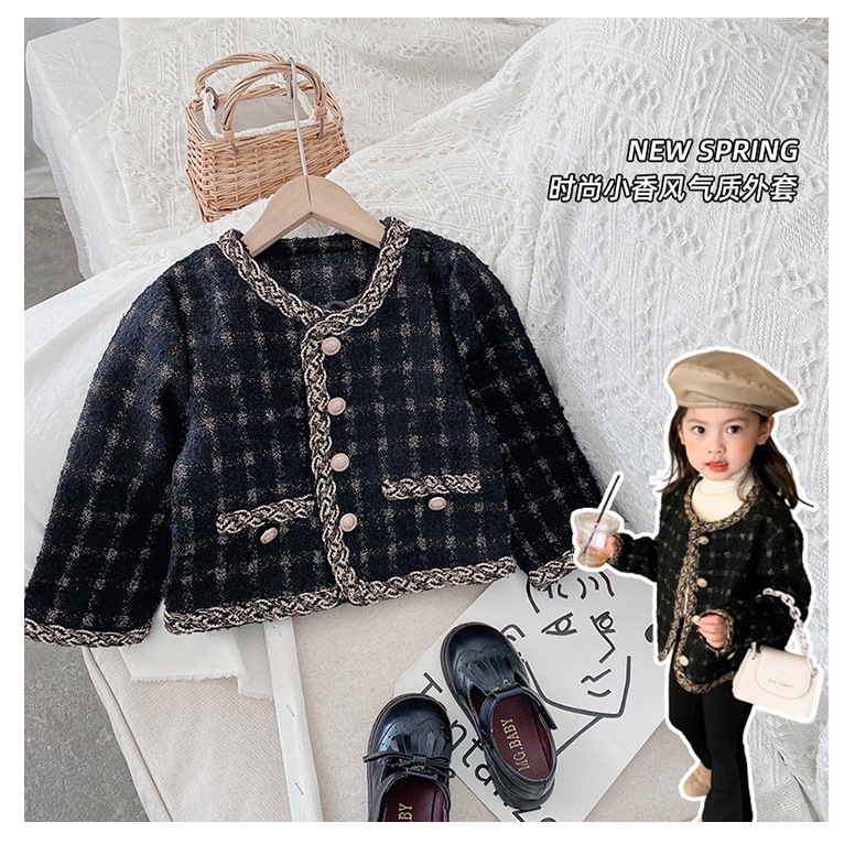Atasan Anak Perempuan Outer Anak Perempuan Blazer Anak Perempuan Tweed Black Korean Look Import KT49