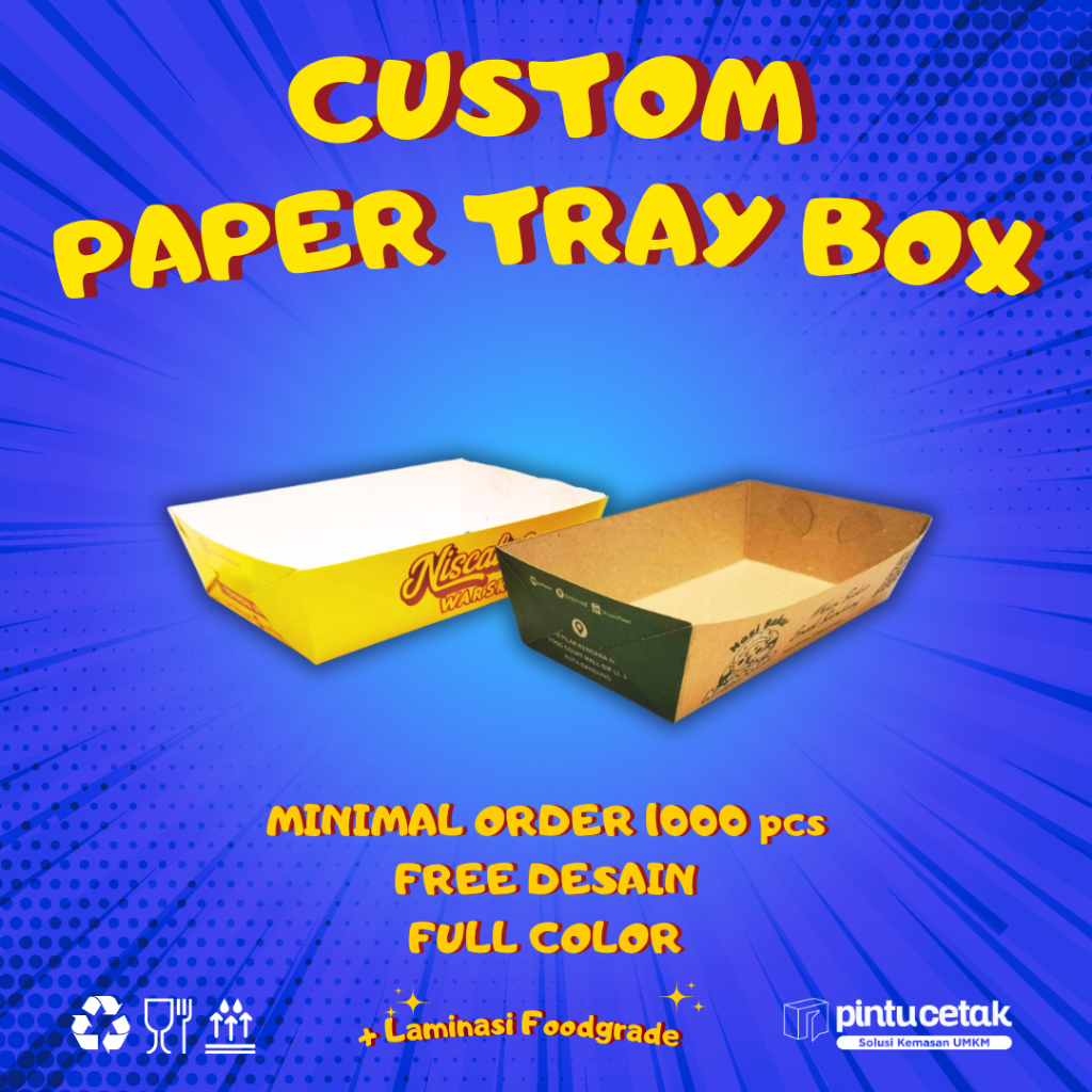 CUSTOM DESIGN PAPER FOOD TRAY BOX Makanan Paper Kraft, MIN ORDER 1000 PCS,DESIGN FULL COLOR WARNA TE