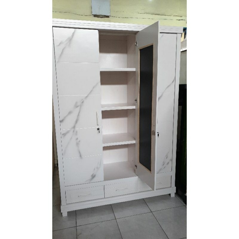 lemari pintu 3 sleding putih marmer