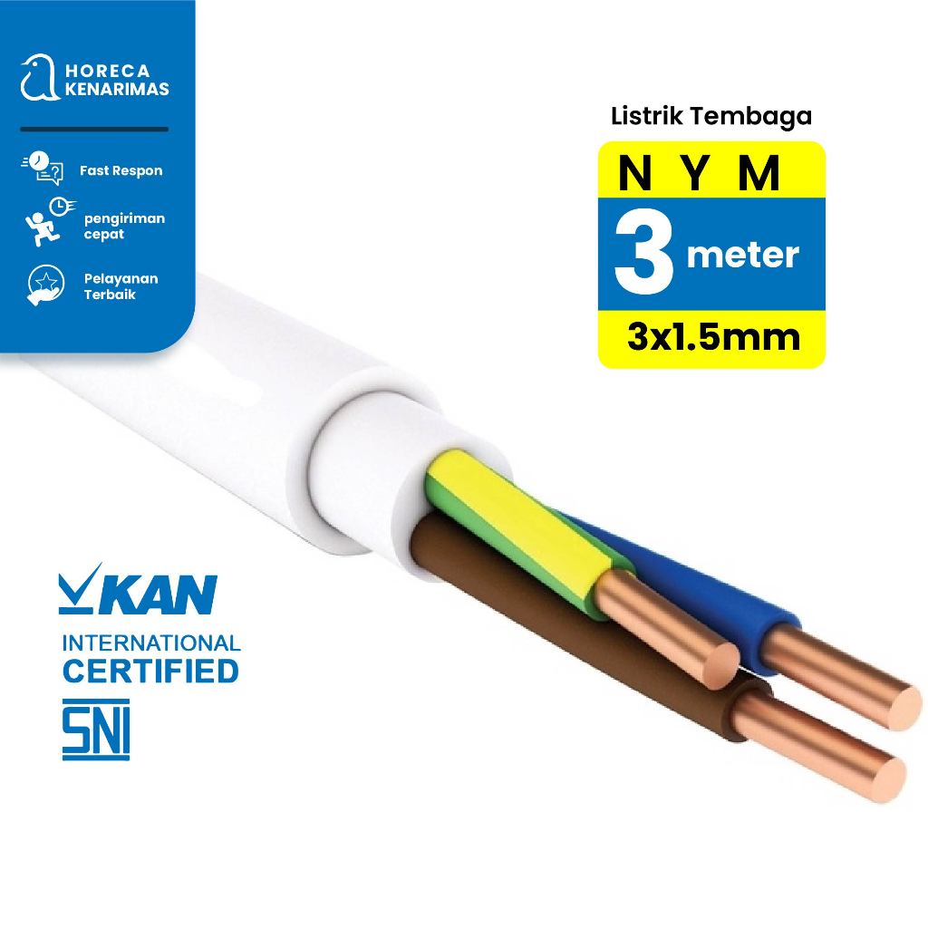 Toko kenarimas - Kabel Listrik Tembaga NYM 3x1.5mm / Kabel Listrik Tembaga Asli 3M SNI