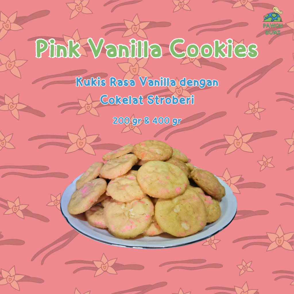 

Pink Vanilla Mini Cookies dengan Strawberry Chocolate & Almond 200 gram & 400 gram