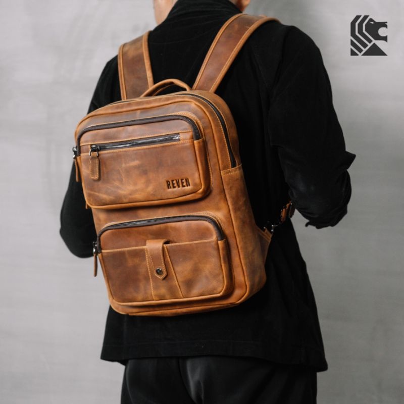 REVEN LEATHER - Tas Punggung Ransel Osiris Backpack Pria Kulit Sapi Asli Tas Bagpack Terbaru Branded