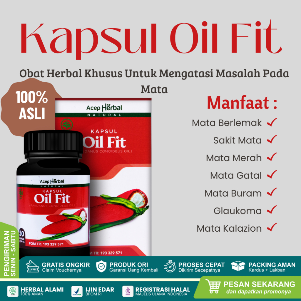 Kapsul Oil Fit Obat Mata Berlemak Dari Ekstrak Buah Merah Papua Isi 50 Kapsul