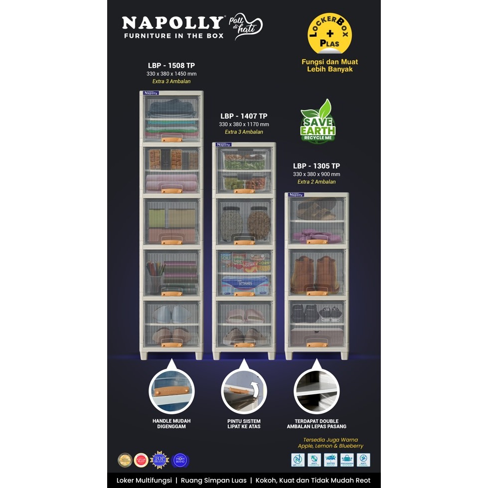 Laci Lemari Locker Loker serbaguna 4 susun 7 sekat bahan plastik NAPOLLY FLIP