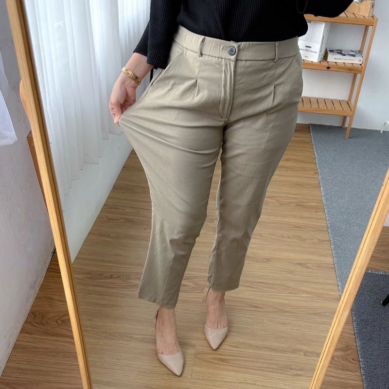 CHINO PANTS WANITA PINGGANG KARET SLIM KATUN TWILL