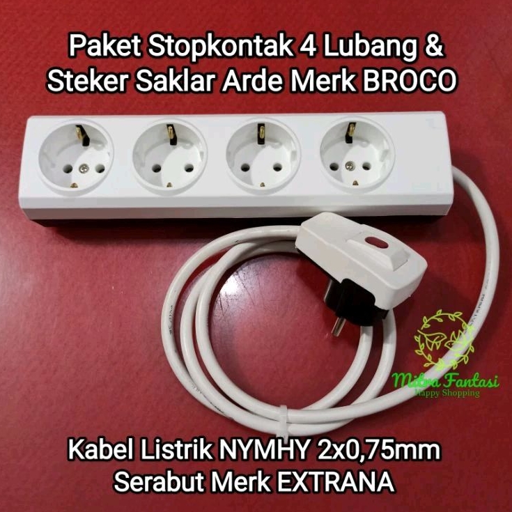 Stopkontak Arde BROCO 4 Lubang Stop Kontak Steker Saklar On off Kabel Extension Paket Lengkap Termin