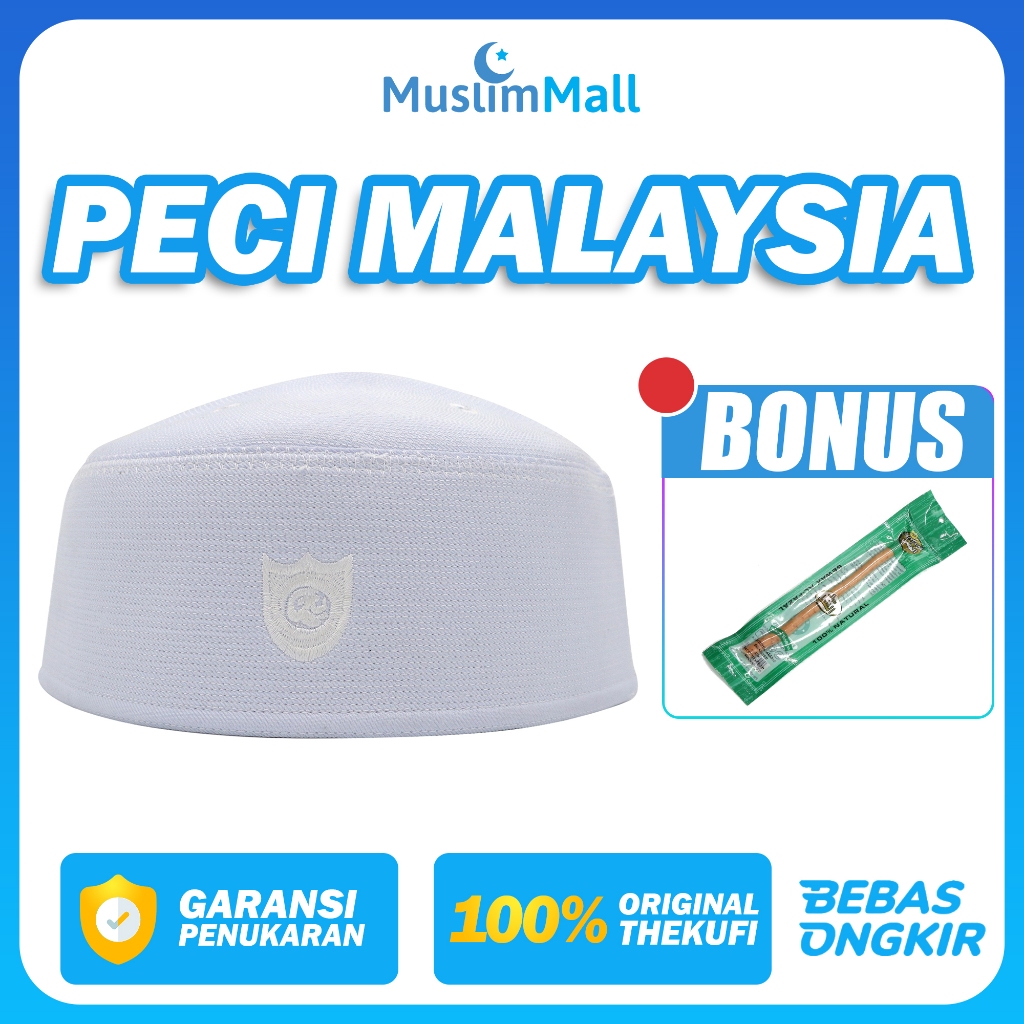 Peci Putih Malaysia Super Songkok Pria Kopiah Putih Polos Premium - The Kufi