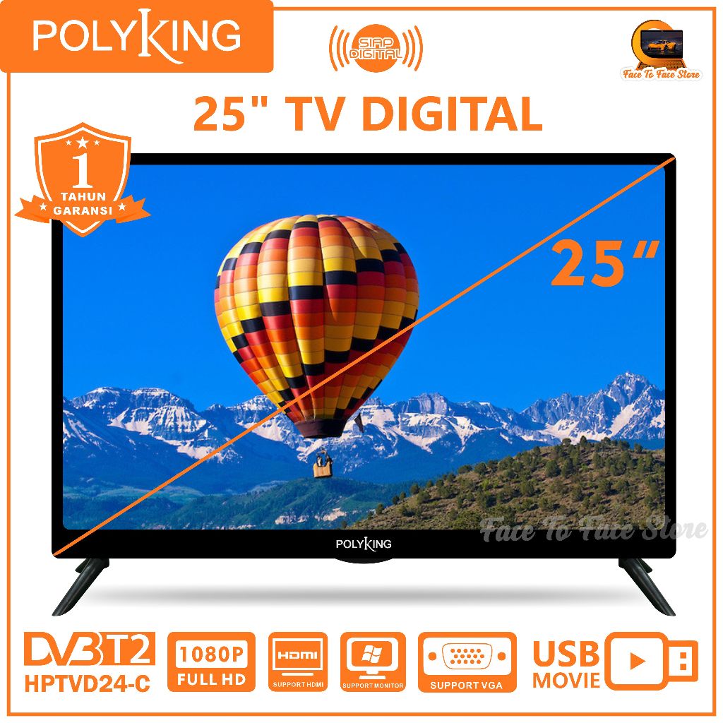 TV Digital 25 inch-C.TV Tanpa Set Top Box.TV Monitor.Polyking.DVB-T2.FHD.Garansi Resmi.TV murah.TV P