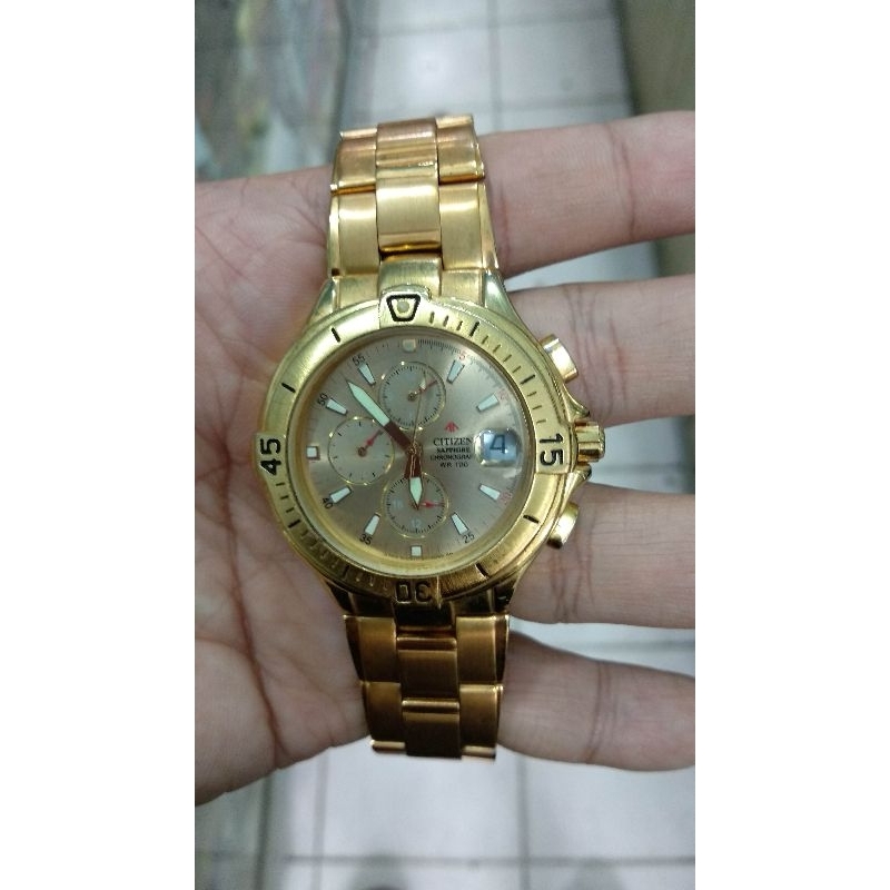 jam tangan pria gold klasik normal semua citizen chronograph siap pakai