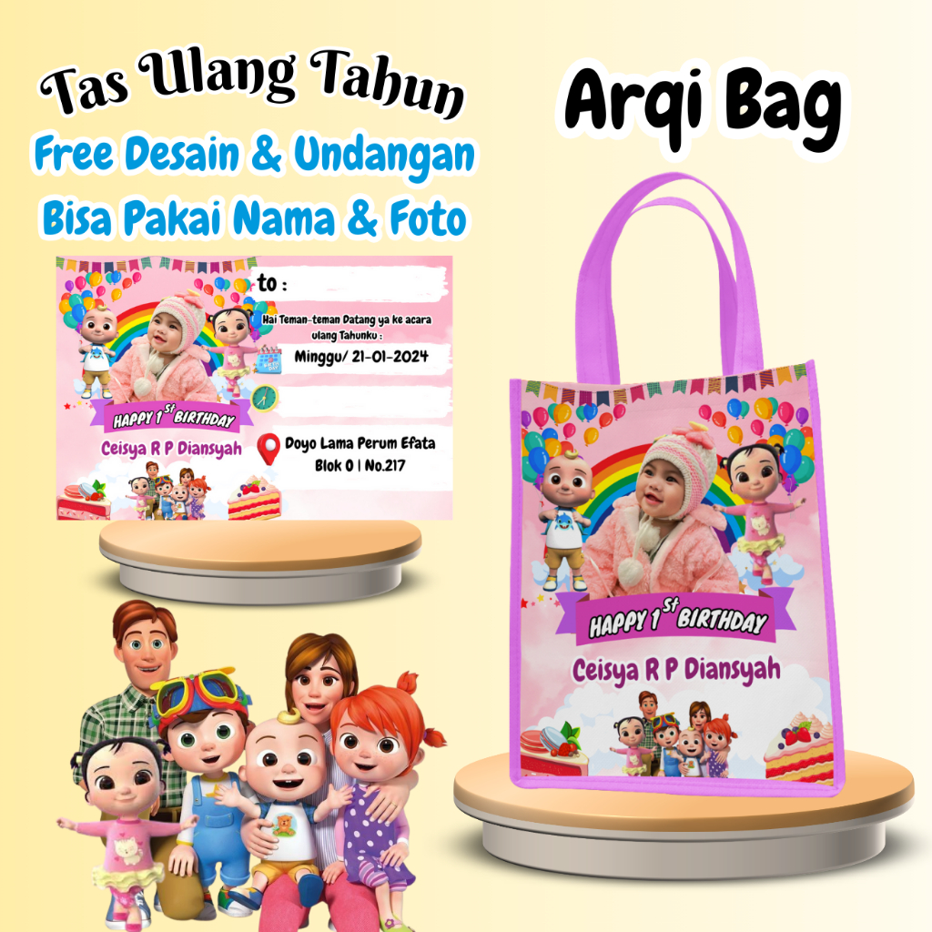 

50 Tas Free Undangan Ulang Tahun Anak Custom Goodiebag Murah Muat Box Kfc