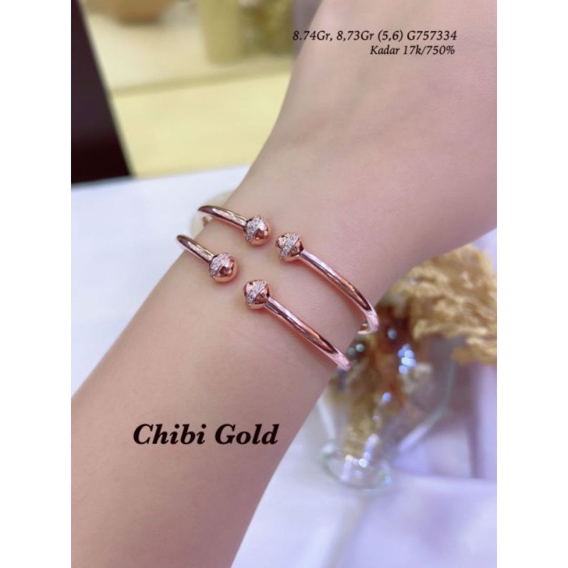 Gelang tangan T mata gelang tangan emas 750 kadar 17k-chibigold