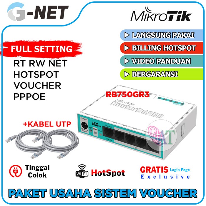 paket usaha sistem voucher Hotspot wifi  Mikrotik RB750Gr3 plus Setting untuk usaha RT RW NET atau W