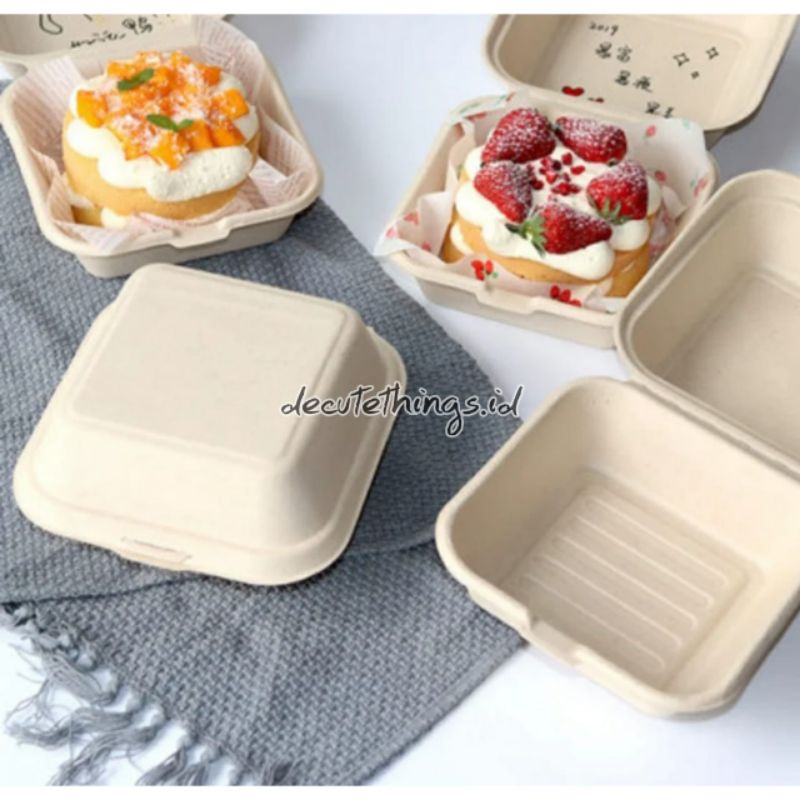 1PACK ISI 5 Box Korea Cake/ Box Bento Cake/ Bagasse Korean Cake/ Bento Kotak Mini Cake