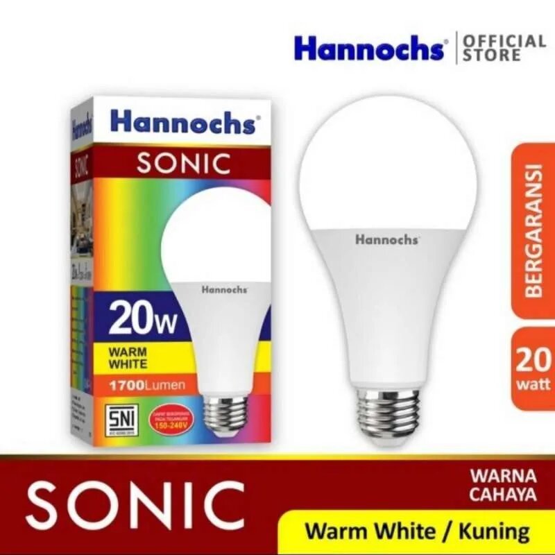 bohlam led hannochs 50 watt warm white cahaya kuning SNI