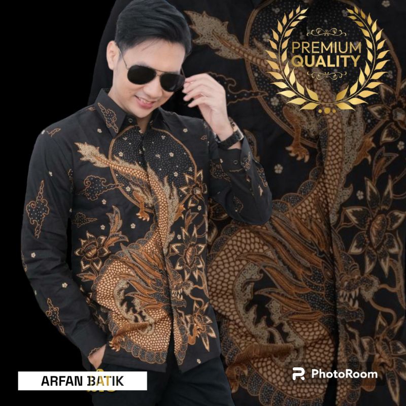 Batik pria premium NAGA BULAN Lapis furing/kemeja atasan pria/kemeja batik warna coklat sogan/kemeja