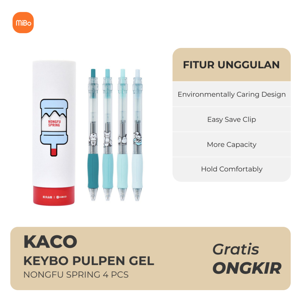 

Kaco Keybo Pulpen Gel Pen Tinta Biru NONGFU SPRING 4 PCS with Refill - KC4