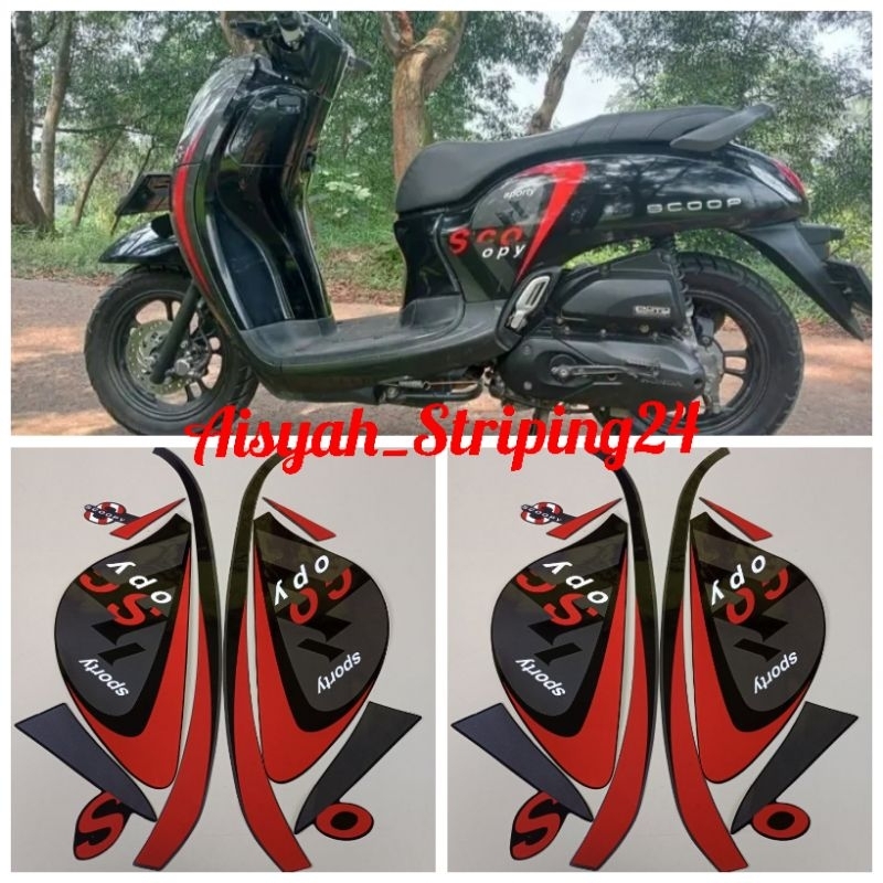 stiker sticker Striping lis les bodi motor honda Scoopy sporty 2021 full-hitam