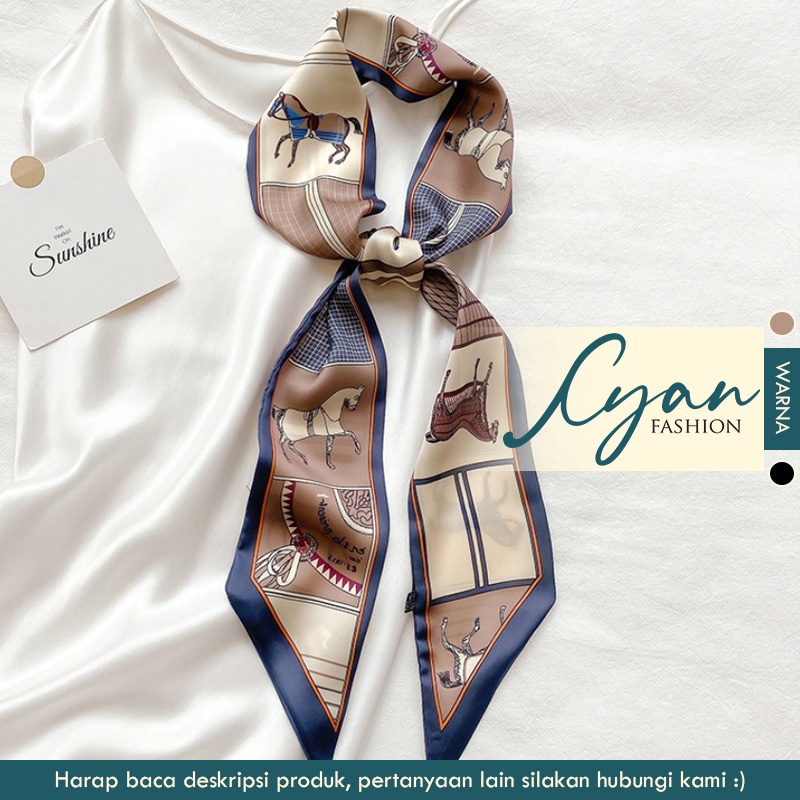 ✨Original✨ "Kiara" Scarf Pita, Scarf Leher, Scarf Tas, Bahan High Grade Silk Immitation murah
