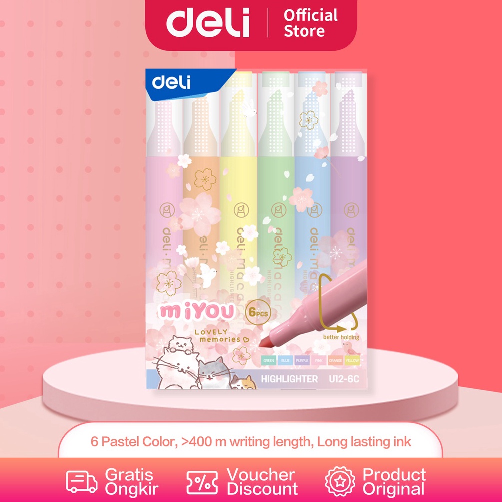 

[❃H59/] Deli Highlighter Penanda Warna Pastel 1 Set Isi 6 Warna Cerah dan Soft Kemasan Mika Lucu EU12-6C Keluaran Terbaru