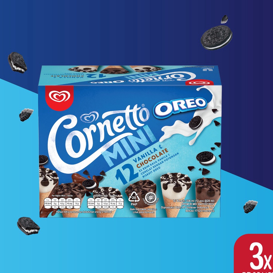 

PLFK1902 Terbaru 3 pcs Cornetto Mini Oreo Ice Cream 12 x 28 ml - Es Krim Wall's