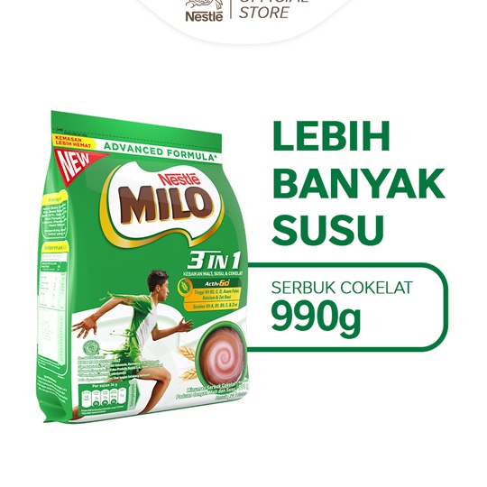 

LZKS2693 Dijamin Ori MILO 3in1 ACTIV-GO Susu Coklat Pouch 990g
