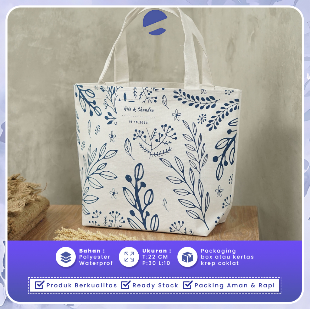Tote Bag Kanvas Custom Tas Wanita Waterprof Premium Souvenir Pernikahan Murah Ukuran 22x30x10
