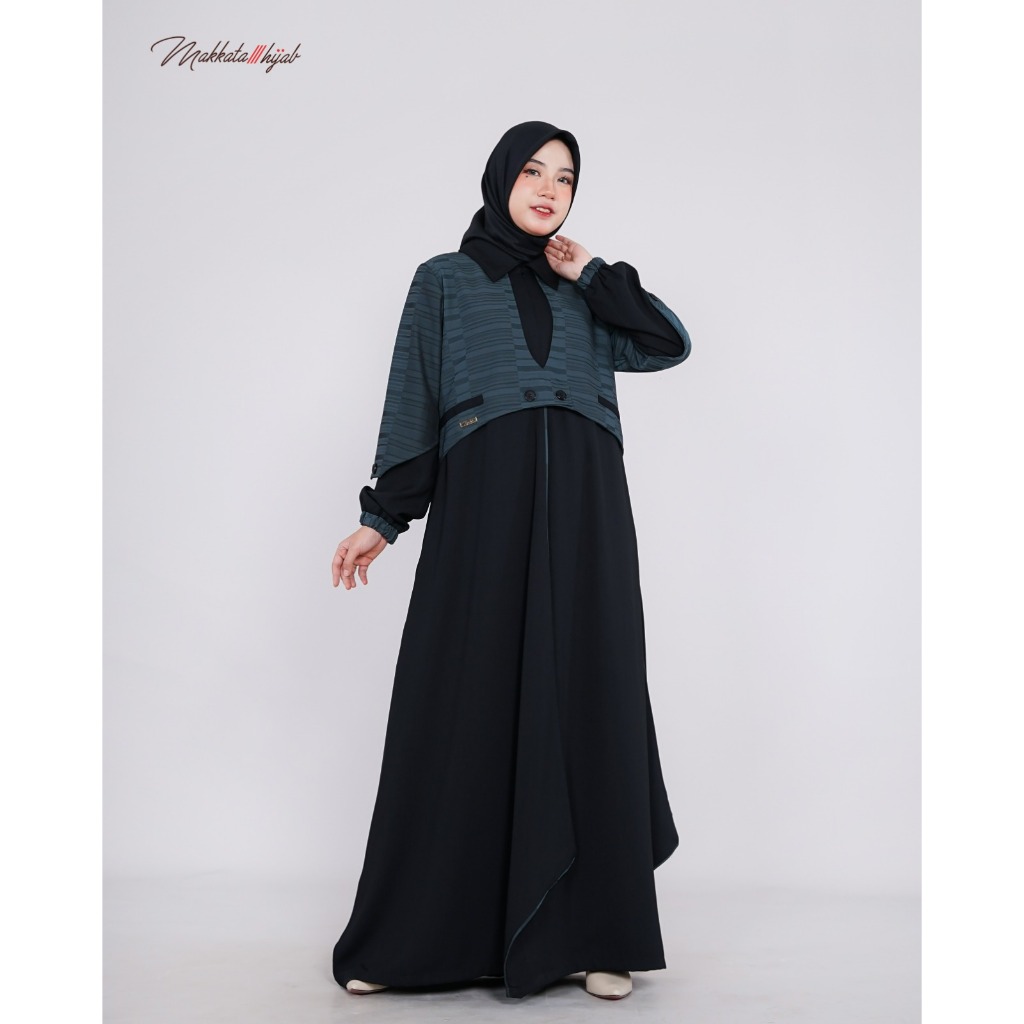 Cliantha Ethnic Gamis Etnik Kombinasi 2 Warna Muslim Elegan Modis Luxury Terbaru 2023 | Makkata Hija