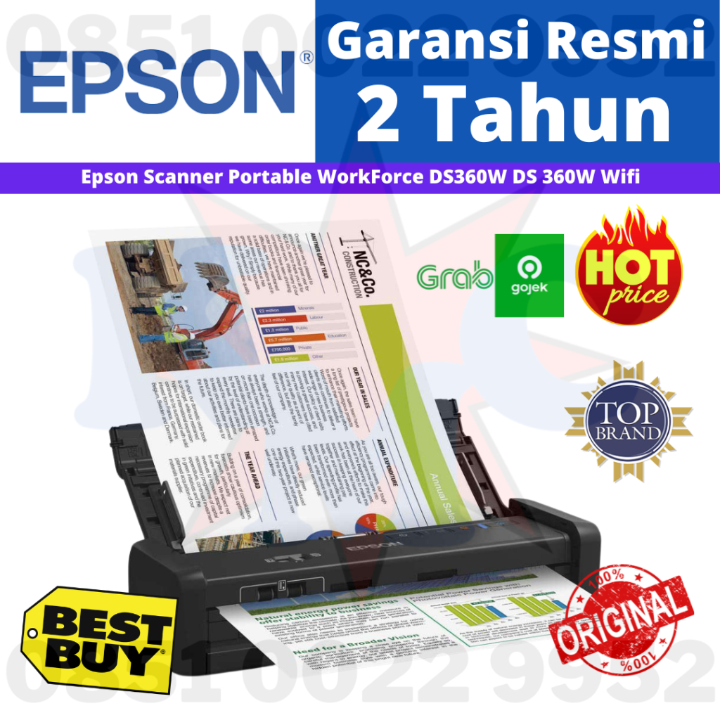 Epson Scanner Portable WorkForce DS 360W Wifi