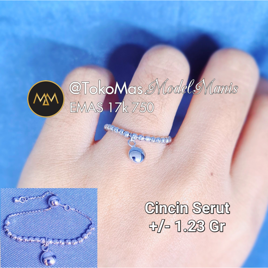 Cincin Serut Biji Lada Emas Putih 750 kadar 17k