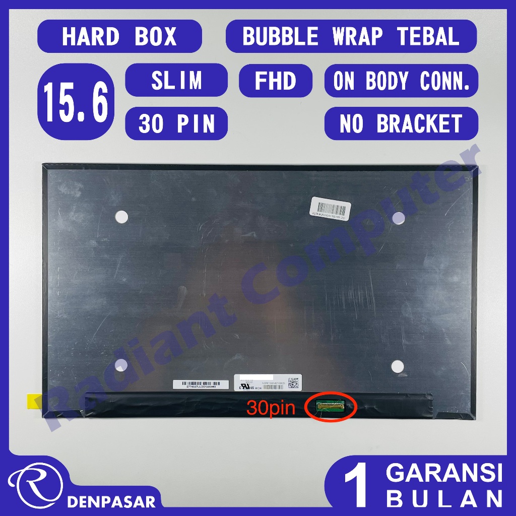 LCD LED 15.6 Slim 30 pin FHD SQUARE Konektor di Badan