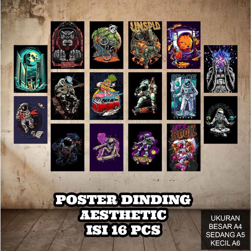Poster Dinding Kamar Aesthetic Ukuran A4 A5 A6 | Isi 16 PCS Poster Aesthetic  [R39] Poster Kartun