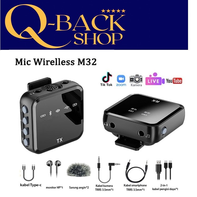 Mic Wireless M32 Clip On Professional mic Zoom Youtube Vlog Live Lavalier Mic clip on mikrofon bluet