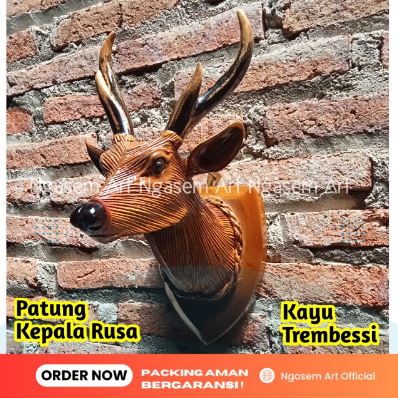 Patung Kepala Rusa Kayu Pajangan Dinding  Klasik