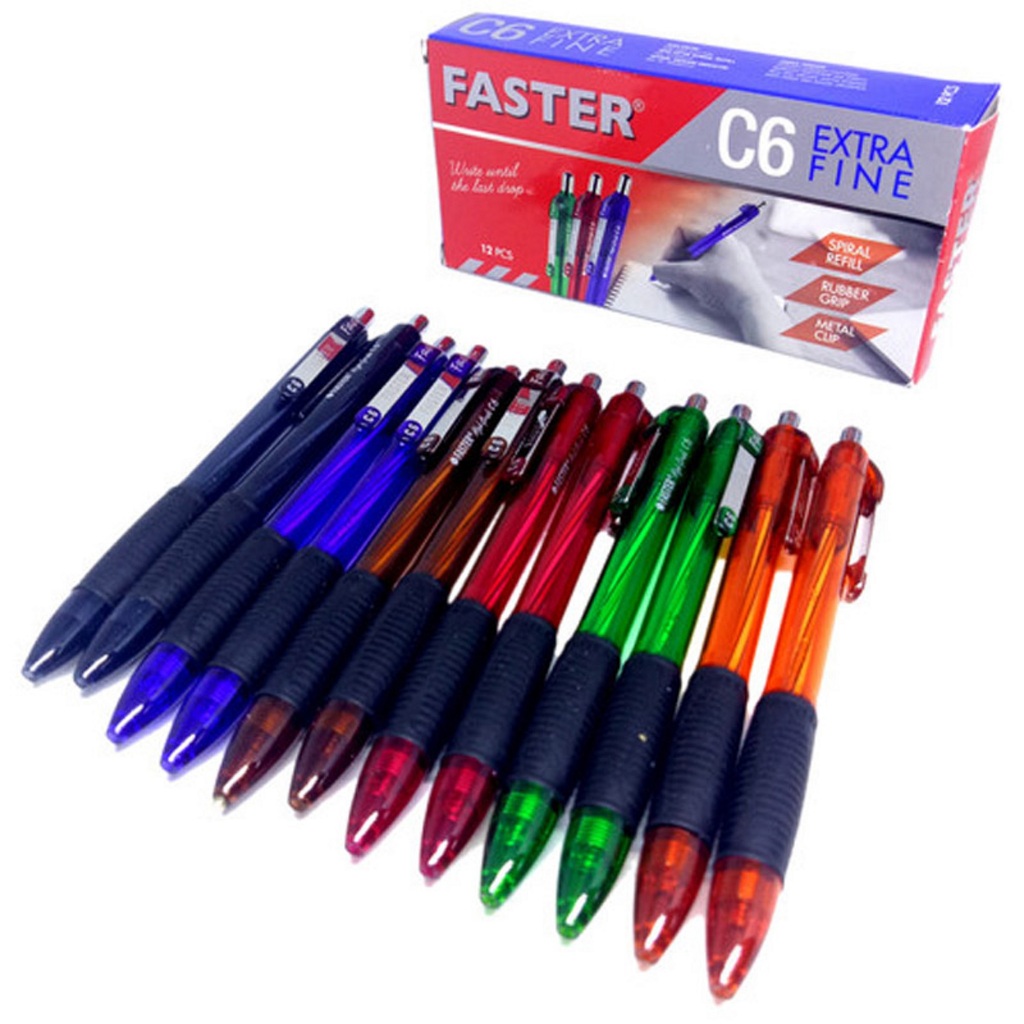 

Pulpen Bolpen Bolpoint Faster C6 Extra Fine Hitam/Biru (12 Pcs/1Pak)