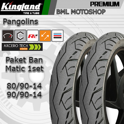 Paket Ban Matic Tubeless Kingland Pangolins 80/90-14 dan 90/90-14 Harga 1set Depan Belakang Ban Ring