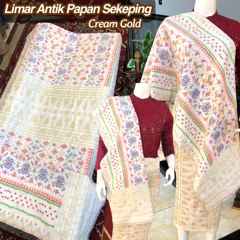 Songket Limar Antik Papan Sekeping Putih Cream /songket tenun asli palembang /ilham songket palemban