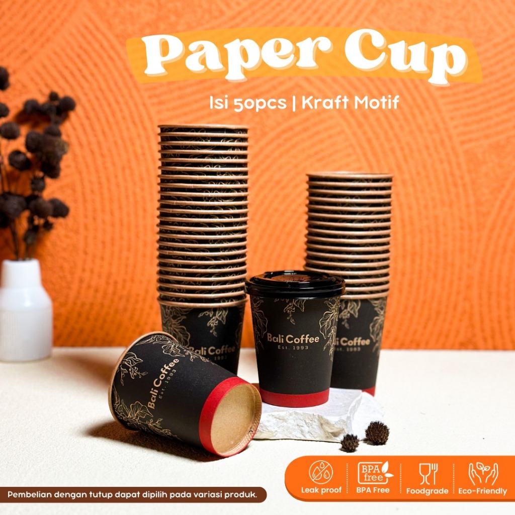 [CUSTOM FULL COLLOR] Paper Cup Gelas Kopi 8Oz (240ml) + Tutup / Lid min Qty 2550Pcs
