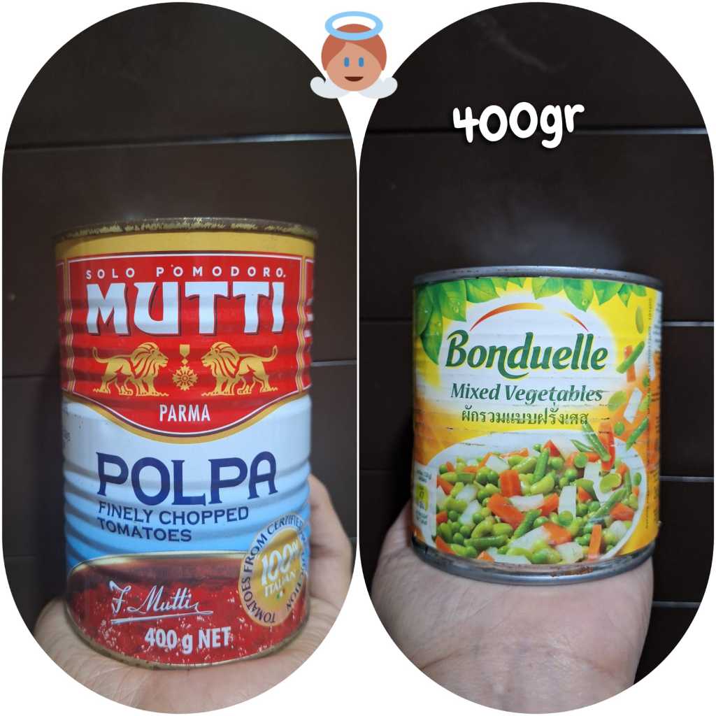 

BONDUELLE MIXED VEGETABLES 400GR // MUTTI POLPA FINELY CHOPPED TOMATO 400GR //SAYURAN KALENG (rijek kemasan)